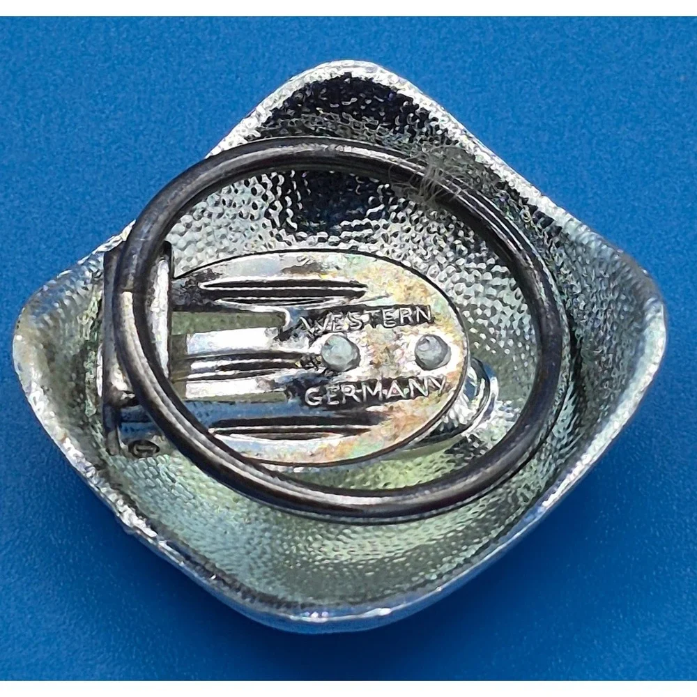 Vintage Western Germany Scarf Clip Silver Tone Brushed Textured Square Domed